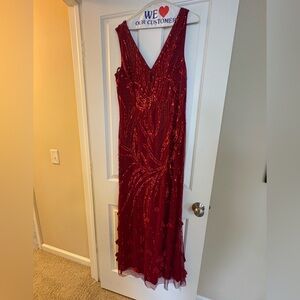 Adrianna Papell Red Sequin Prom Dress